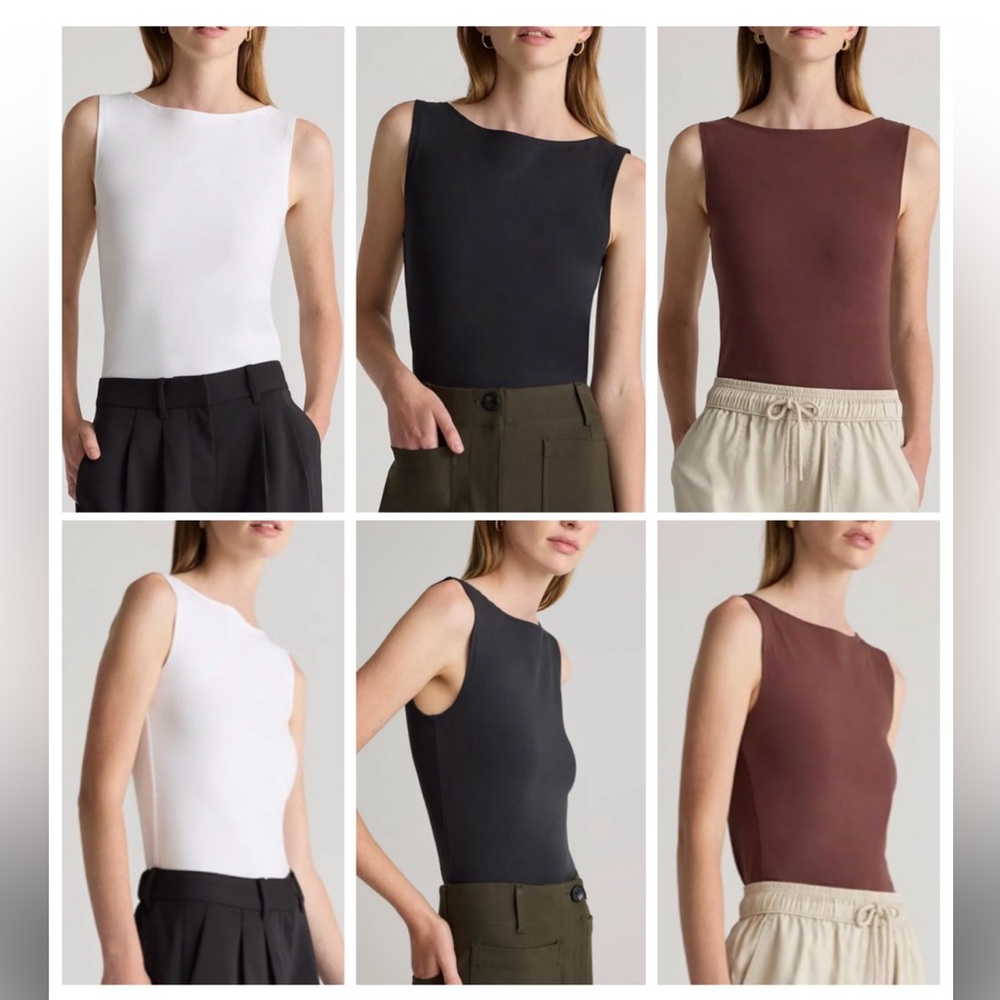 Lot of 3 Quince Stretch Cotton Jersey Boat Neck Tanks XS, White, Black, & Brown